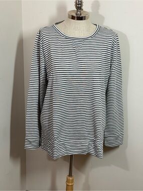 Liz Claiborne Weekend XL Sweatshirt Top Stripe Grey White French Terry Rayon